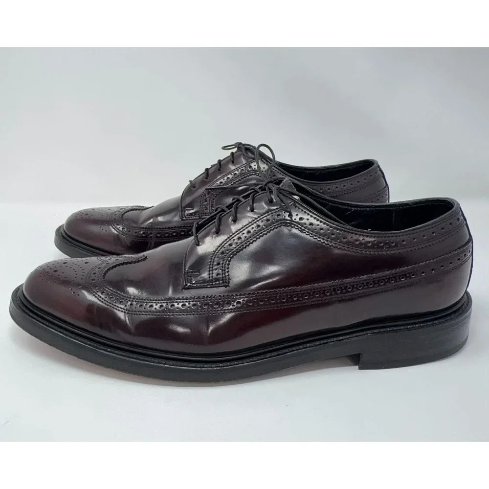 VTG Florsheim Longwing Brogue Oxblood Dress Shoes Mens 11D 549540 Patent Leather